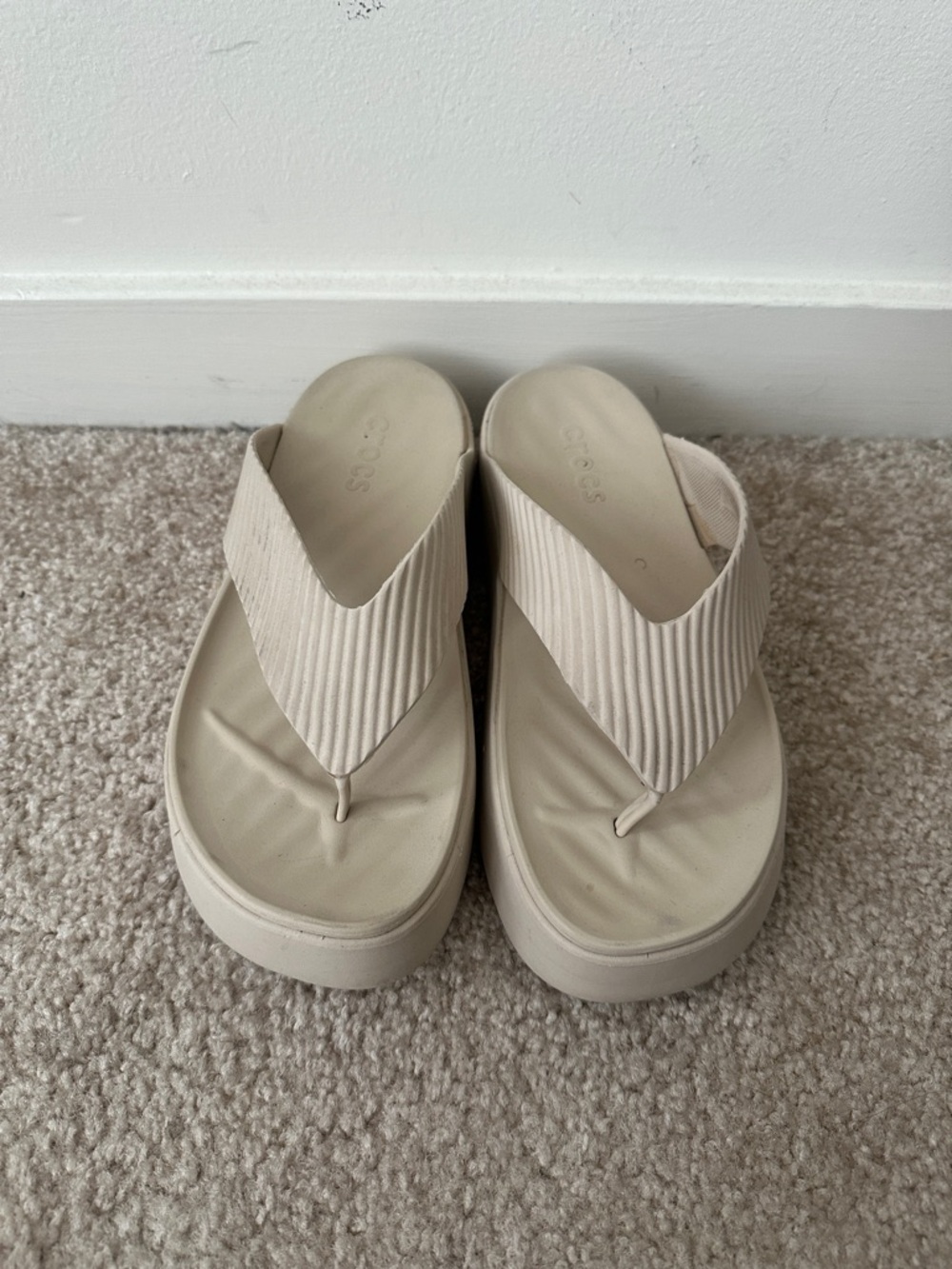 CROCS Beige Platform Thong Sandals